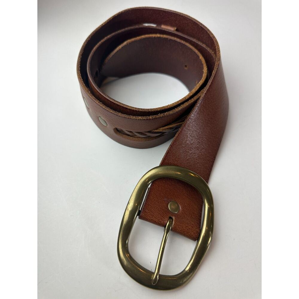 Linea Pelle Braided Woven Genuine Leather Handmade Belt With Buckle Brown Medium - Picture 8 of 13